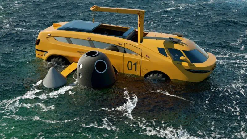 floating all-terrain vehicle for meeting astronauts from the water, increasing stability on the wave