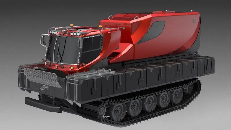 véhicule tout-terrain amphibie à chenilles avec module résidentiel dans la carrosserie